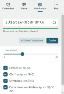 Capture génération de mots de passe Dashlane avec choix du niveau de sécurité